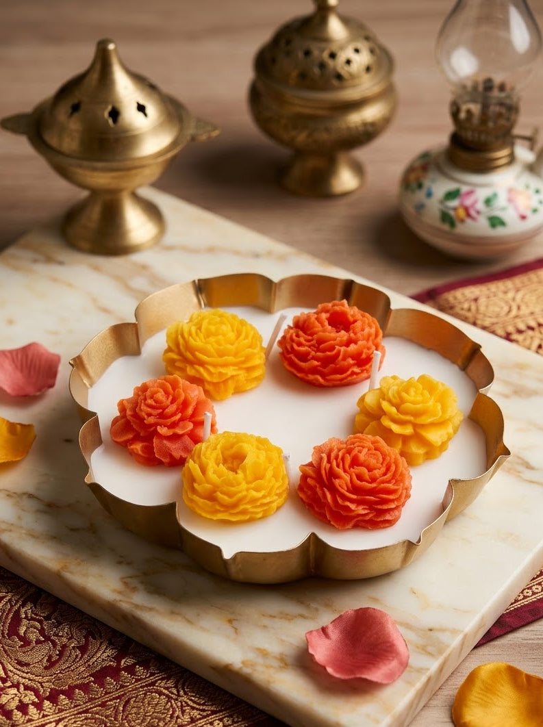 Festive Marigold | 5.5'' Metal Urli Candle