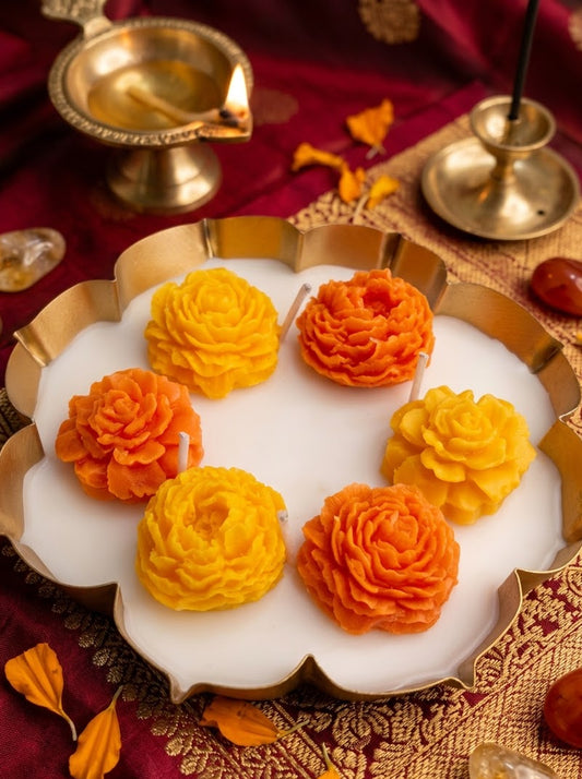 Festive Marigold | 5.5'' Metal Urli Candle