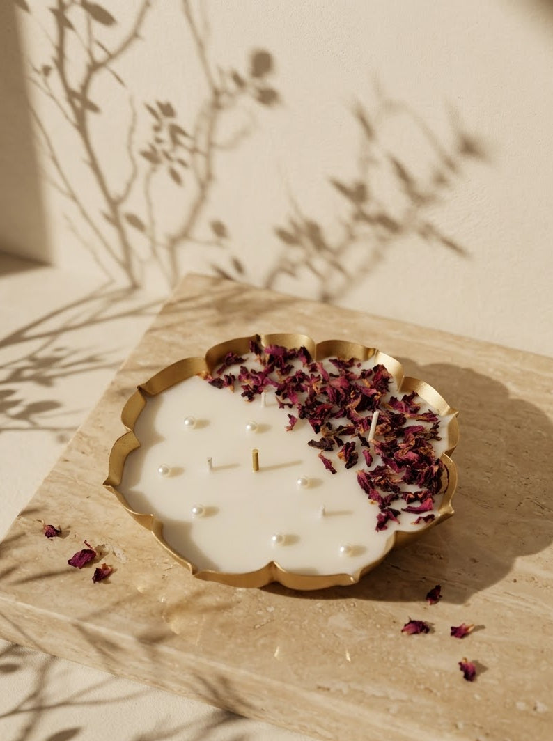 Pearl Rose Urli | 5.5'' Metal Urli Candle