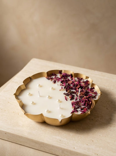 Pearl Rose Urli | 5.5'' Metal Urli Candle